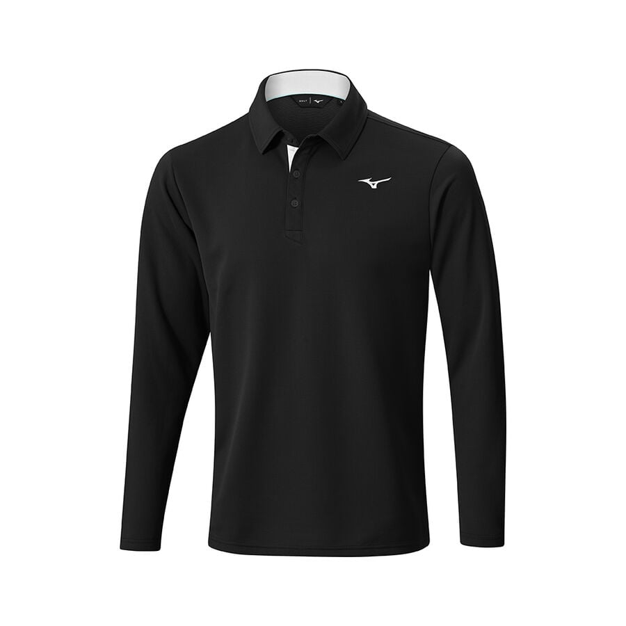 Black Men's Mizuno Breath Thermo L/S Polo Tops | Philippines-781495