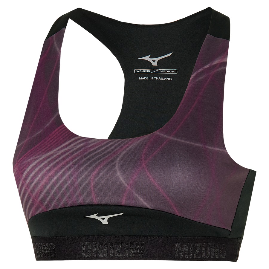 Black / Purple Women's Mizuno Alpha Graphic Bras | Philippines-592103