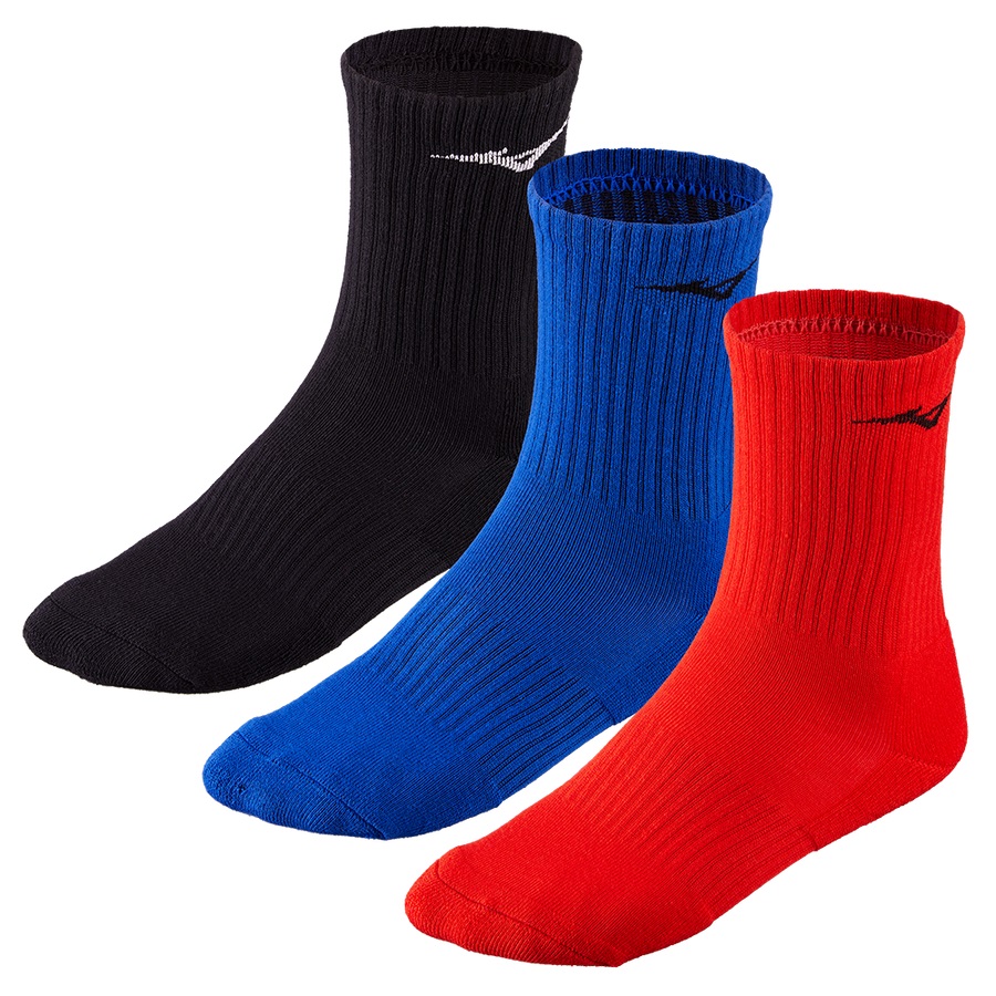 Black / Red Men's Mizuno Training 3P Sports Socks | Philippines-027638