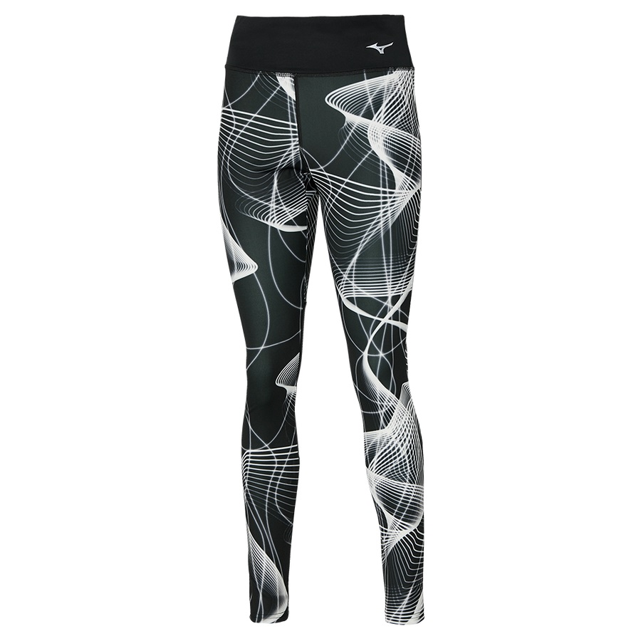 Black / White Women's Mizuno Printed Tights | Philippines-954802