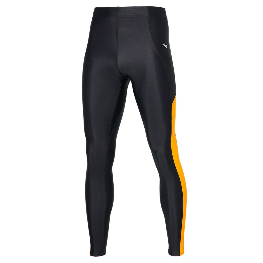 Black / Yellow Men's Mizuno Core Long Tights | Philippines-283796