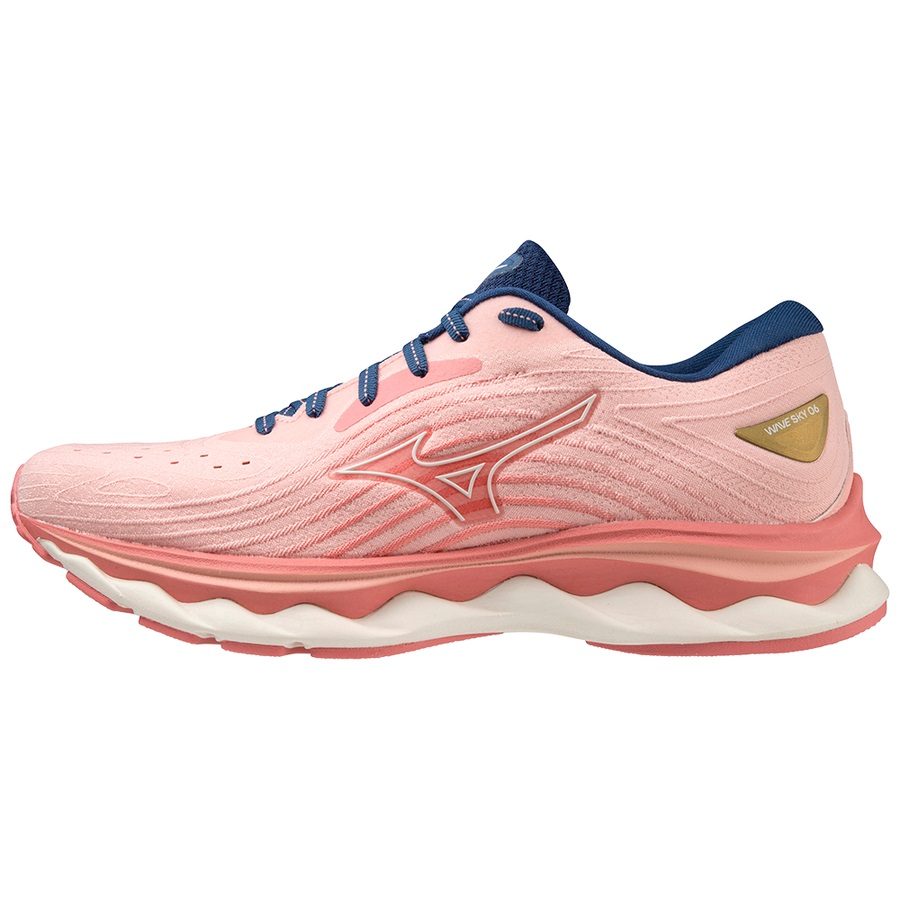 Coral / Grey / Blue Women's Mizuno Wave Sky 6 Running Shoes | Philippines-042658