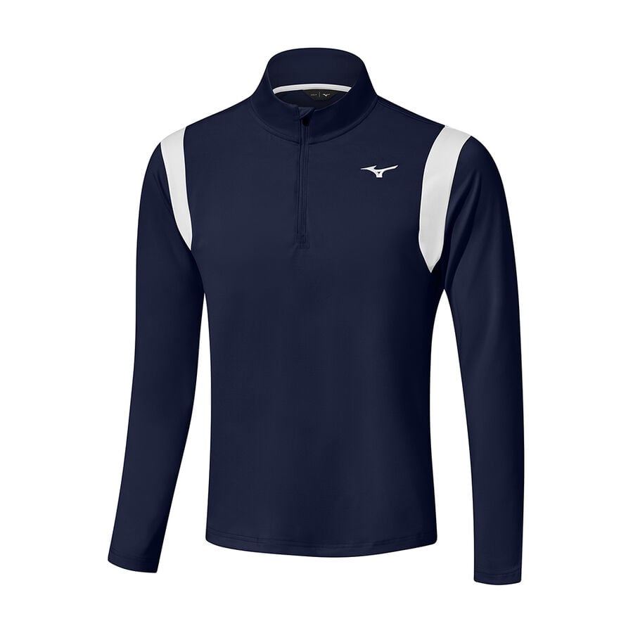 Navy Men's Mizuno Breeze Elite 1/4 Zip Tops | Philippines-745968