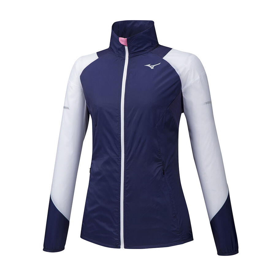 Navy Women's Mizuno Aero Windtop Jackets | Philippines-975621