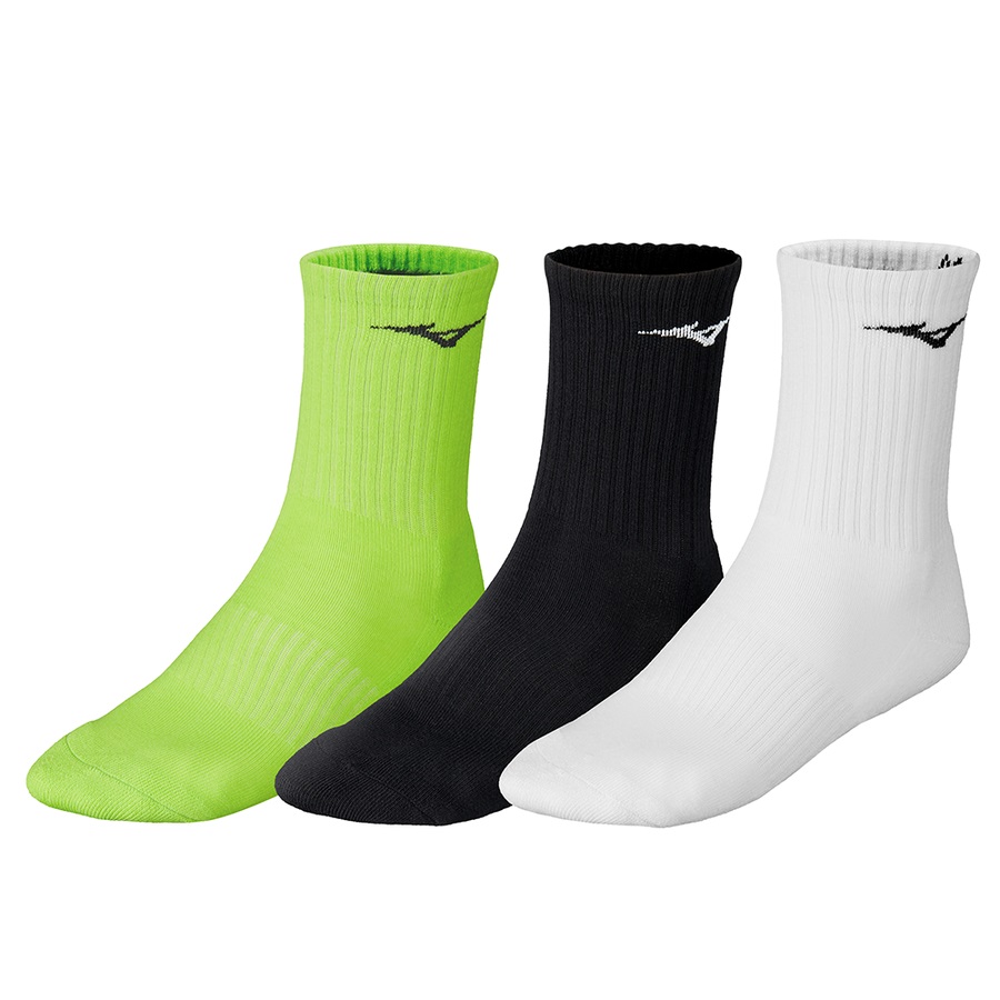 White / Black / Light Green Men's Mizuno Training 3P Sports Socks | Philippines-489127