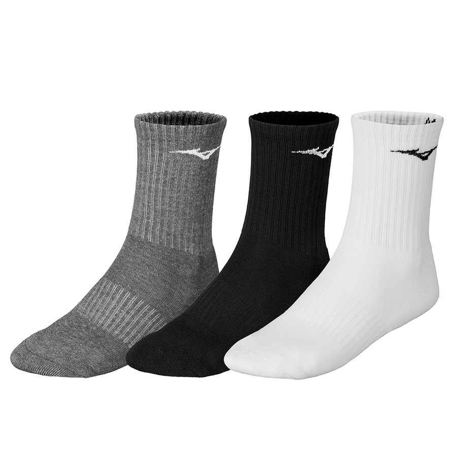 White / Black Men's Mizuno Training 3P Sports Socks | Philippines-410579