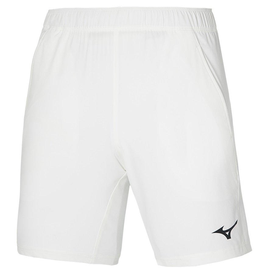 White Men's Mizuno 8 In Flex Shorts | Philippines-679014