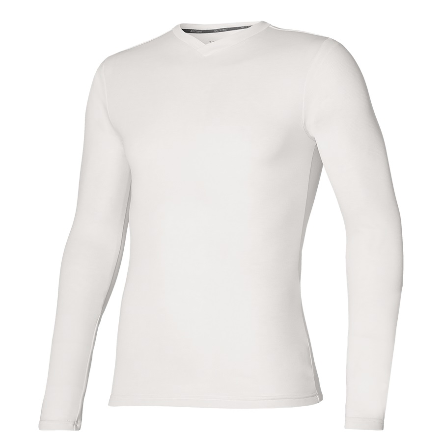 White Men's Mizuno BT Under V neck Longsleeve Tops | Philippines-375910