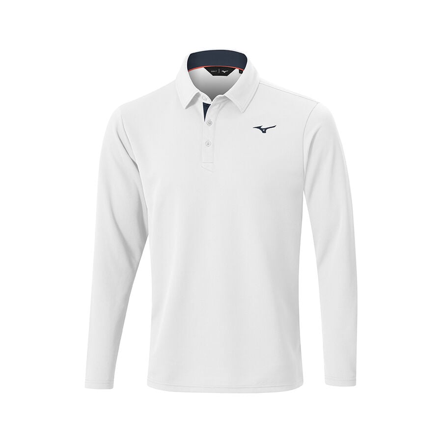 White Men's Mizuno Breath Thermo L/S Polo Tops | Philippines-784952