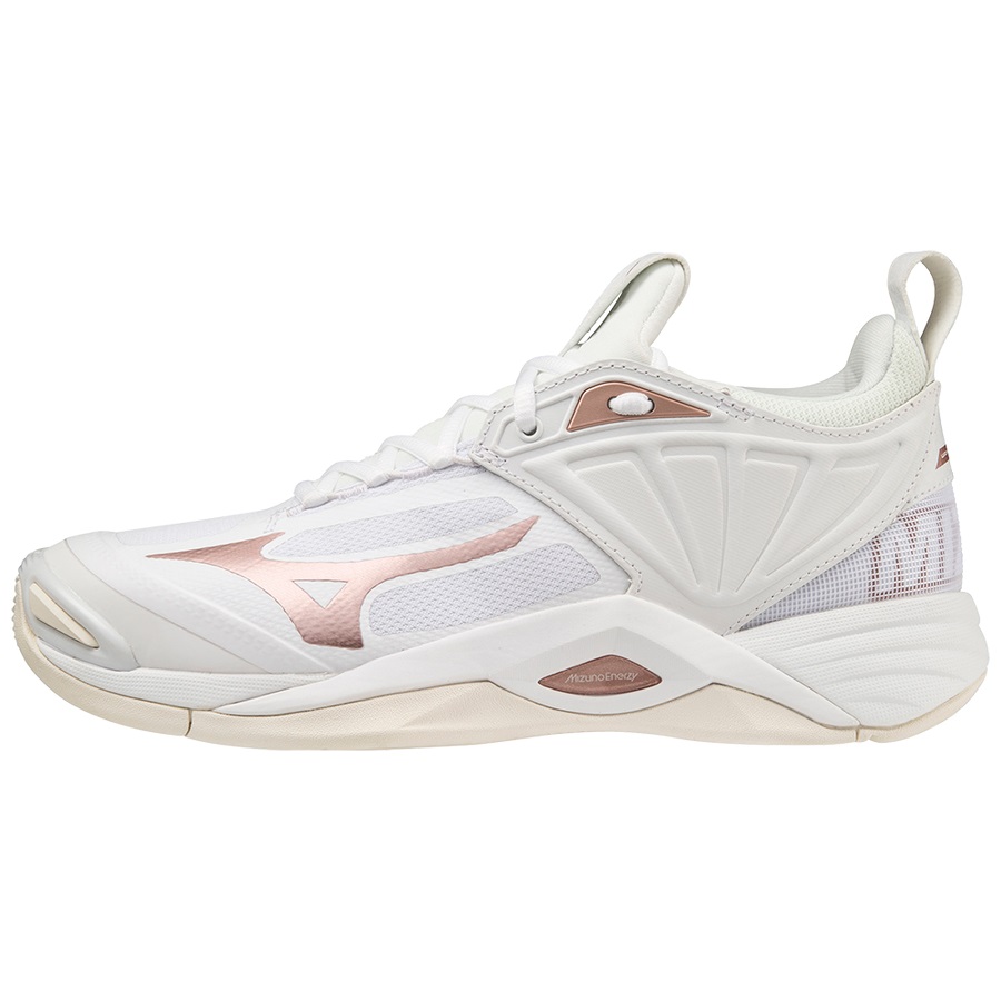 White / Rose / White White Women's Mizuno Wave Momentum 2 Volleyball Shoes | Philippines-317658